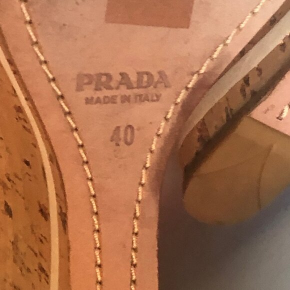 PRADA: Off-White Patent Leather Cork Wedge Sandals EU 40 / US 9 1/2 - Picture 8 of 9